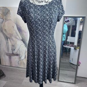 Connected Apparel Black and White Patterned Mini Dress